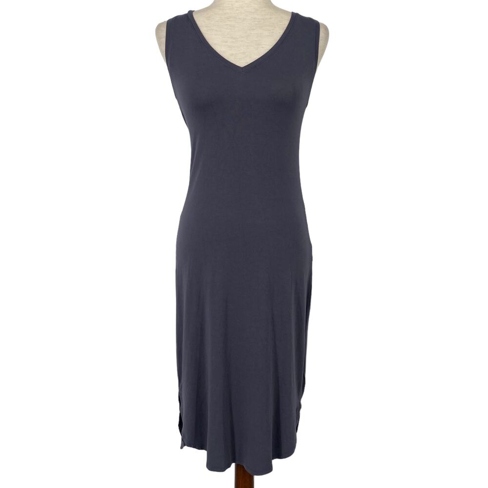 DAILY RITUAL Gray Jersey Knit Sleeveless Knee Length V Neck Dress Size Small